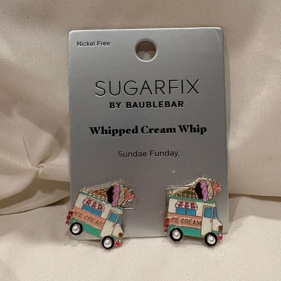 Sugarfix By Baublebar Whipped Cream Whip Ice Cream Truck Stud Earrings NWT - Picture 1 of 5